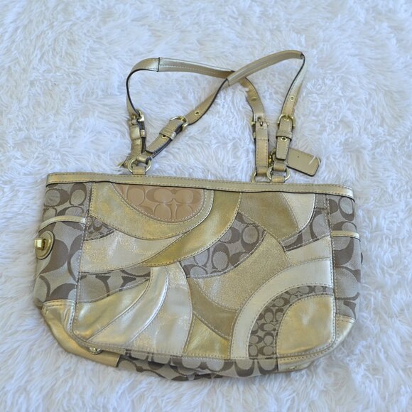 COACH Limited Edition Gold Patchwork Satchel Shoulder Bag E0873-12740 NWOT - Picture 2 of 4